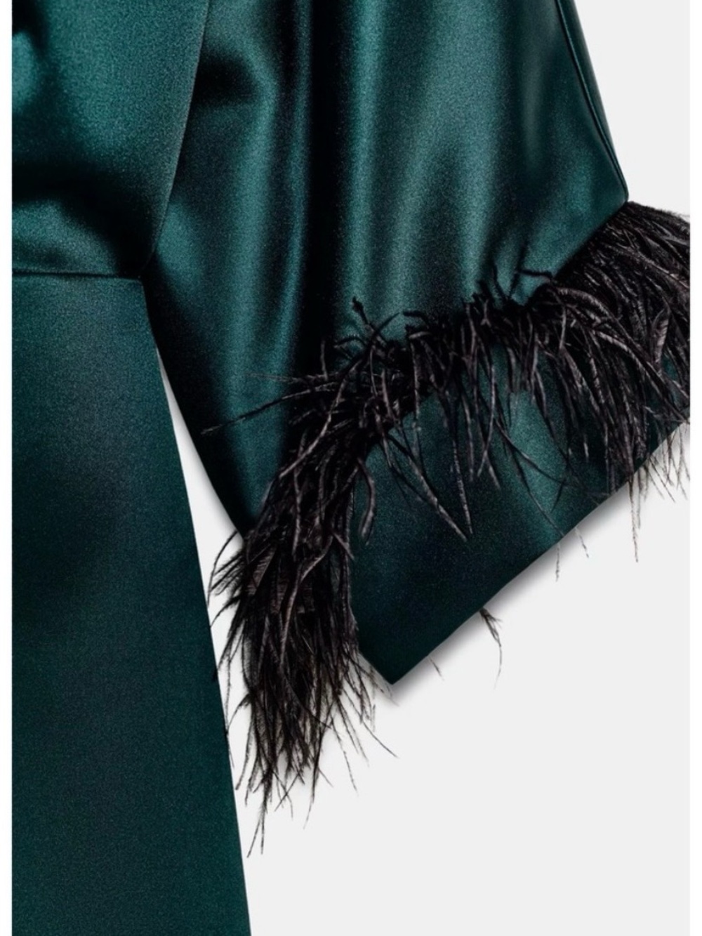 Zara Dark Teal Satin Mini Dress with Feather Trim - Picture 9 of 10